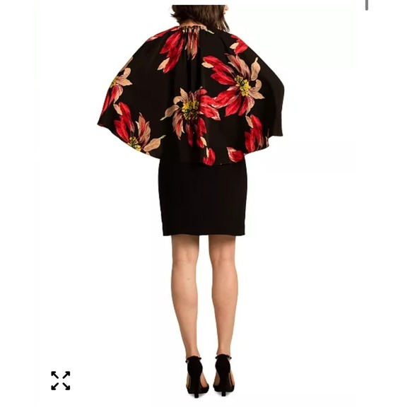 Trina Turk Preston Floral Print Cape Overlay Dress Black Red 190305 Size 2 NWT - Picture 2 of 8